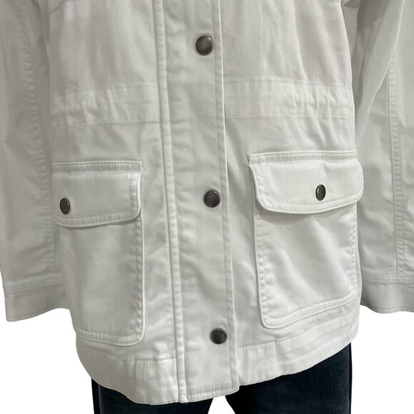LL Bean White Utility Jacket PS Snap Button High Collar Outdoor Hiking Everyday - Picture 8 of 9